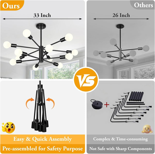 12 Light Modern Chandelier for Dining Room, Black Light Fixture4