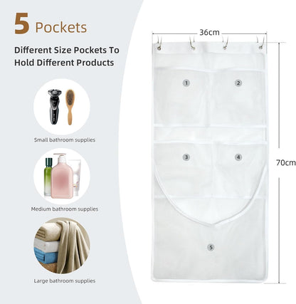 2PCS Mesh Shower Organizer Hanging,Shower Curtain Liner Pockets Hanging with Pockets Quick Dry Cruise RV Camper Bathroom Organizer with Shower Curtain Hooks7
