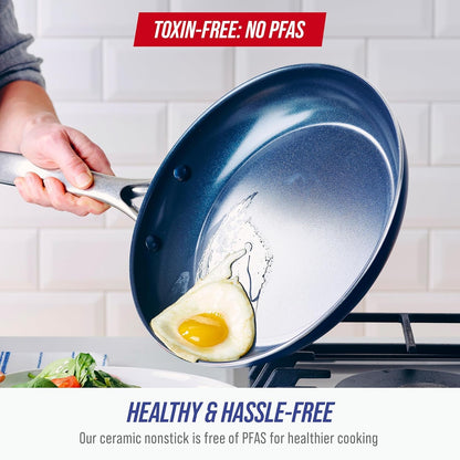 12" Diamond Ceramic Nonstick Frying Pan Skillet with Lid, Blue | Pfas-Free Ceramic Nonstick, Dishwasher & Oven Safe, Stay Cool Handle, Durable Metal Utensil Safe, Egg & Omelet Pan3
