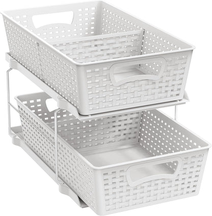 2 Tier Pull-Out Sliding Drawer under Sink Storage, White1