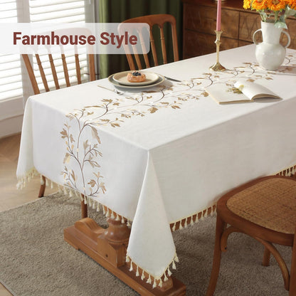 Cotton Linen Waterproof Table Cloth for Dining Table Farmhouse Kitchen Rectangle Tablecloth Coffee Wrinkle Free Tables Cover, Beige, Coffee Flower, 55X70 Inch2