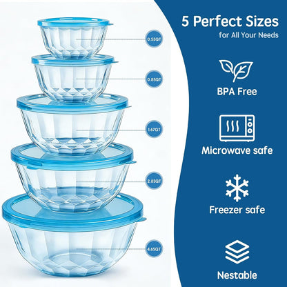 5‑Piece Glass Mixing Bowls Set with Airtight Lids, Blue3