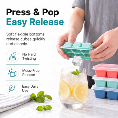 Mini Ice Cube Trays for Freezer, 3 Pack Small Ice Cube Trays with Lids, Easy-Release Flexible Bottom, Stackable Ice Cube Molds for Mini Fridge, Dorm, RV, Travel & Small Freezer5