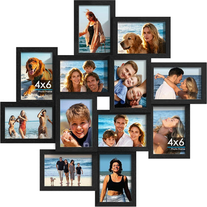 4X6 Solid Wood Collage Frame 12 Pack Glass Assembly Required Black1
