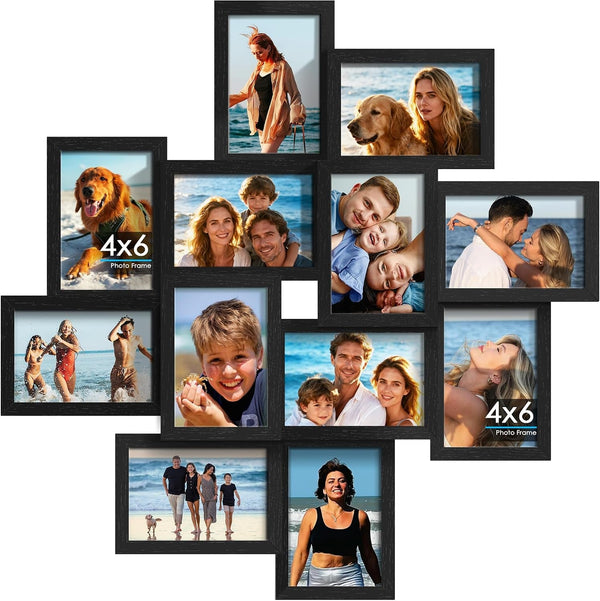 4X6 Solid Wood Collage Frame 12 Pack Glass Assembly Required Black1