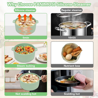 Microwave Rice Cooker, 2-Layer Microwave Pasta Cooker and Steamer for Rice, Vegetables, Quinoa, Oatmeal, Ramen –Silicone Non-Stick (Green)5