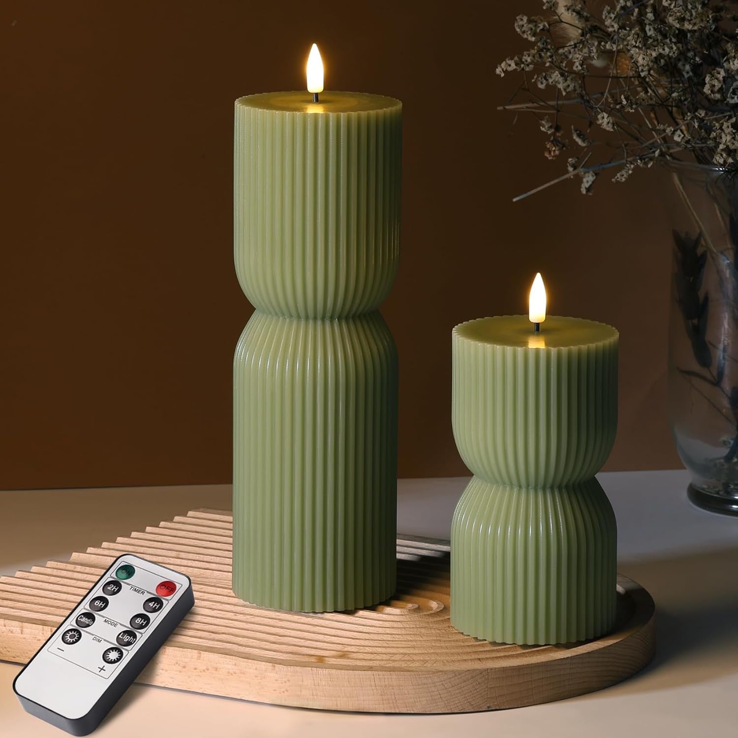 olive-green-ribbed-flameless-pillar-candles-with-remote-set-of-2