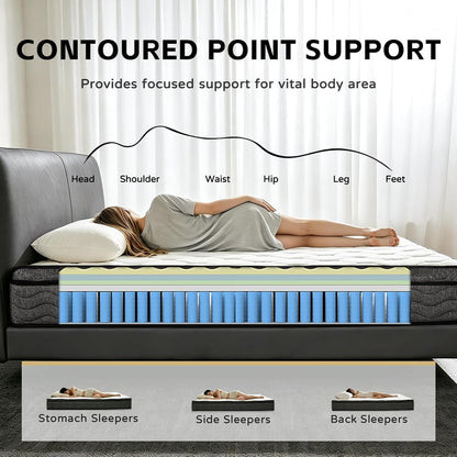 Queen Mattress, 12 Inch Queen Size Mattress in a Box, Memory Foam Medium Firm Hybrid Mattress with Individual Pocket Springs for Back Pain Relief, Motion Isolation, Certipur-Us5