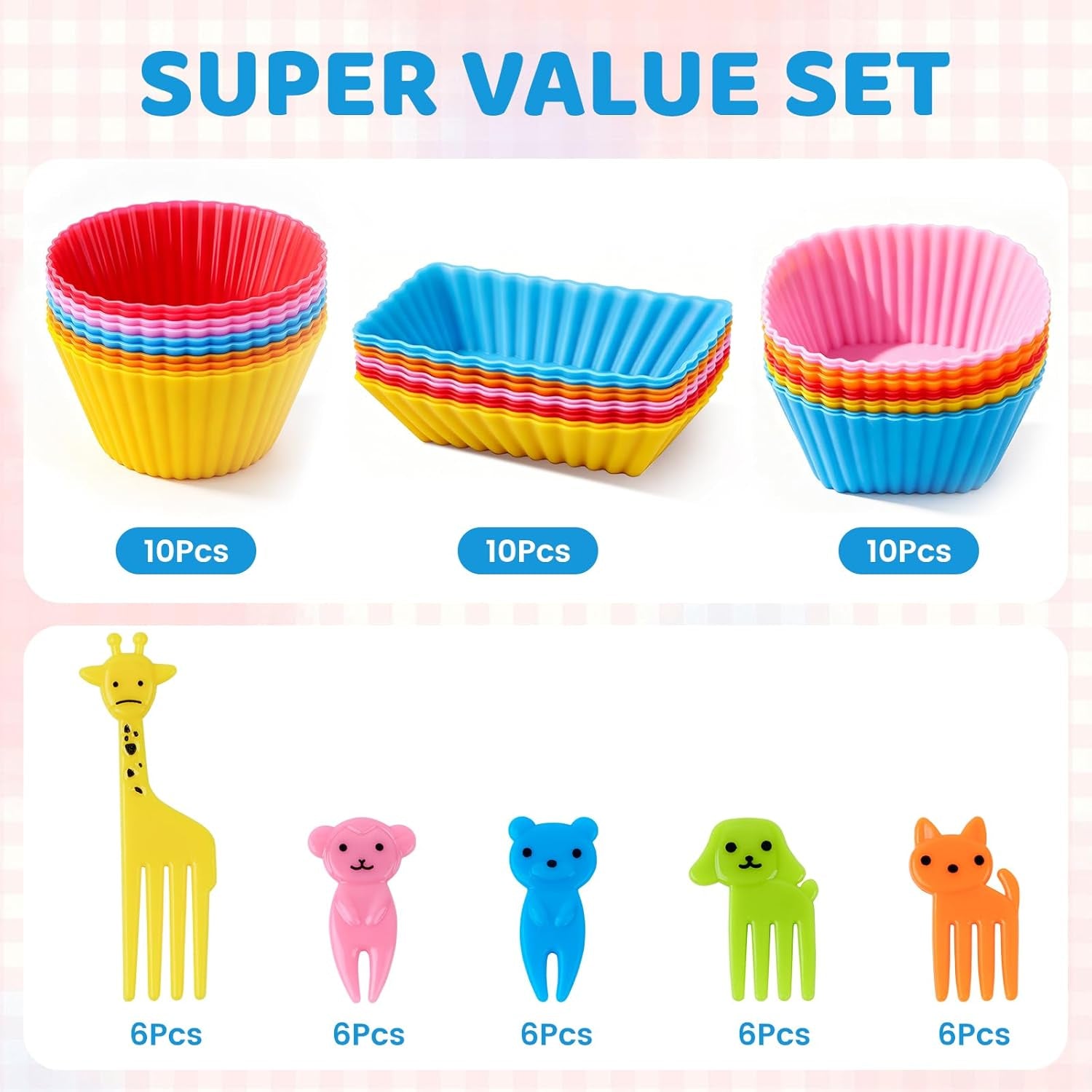 60-pcs-silicone-lunch-box-dividers-bento-box-accessories-silicone-cupcake-liners-reusable-muffin-cups-for-baking-with-animal-food-picks-30-cupcake-cups-30-picks