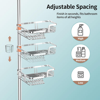 Shower Caddy Tension Pole, Rustproof Corner Organizer, Silver3