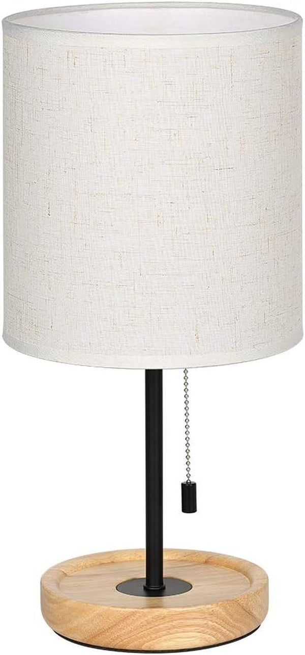 Modern Table Lamp, Nightstand Desk Lamp, Bedside Lamp with Wood Base and Linen Shade for Living Room, Bedroom, Office, College Dorm4