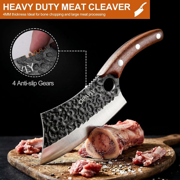 3PCS Hand Forged Butcher Knife Set Meat Cleavers, Serbian Chef Knife Viking Boning Knife High Carbon Steel Kitchen Knife for Meat Cutting, Outdoor BBQ Vegetable Camping, Gift for Men4