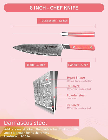 Kitchen Chef Knife 8 Inch, Professional Kitchen Knife, Ultra Sharp Damascus Powder Steel with Full-Tang Resin Handle, SHENG Series4