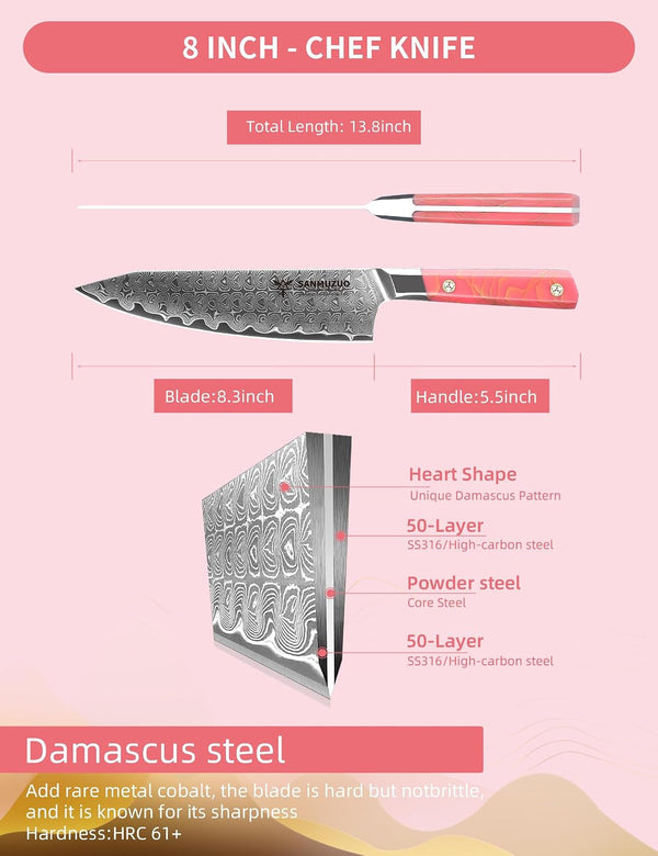 Kitchen Chef Knife 8 Inch, Professional Kitchen Knife, Ultra Sharp Damascus Powder Steel with Full-Tang Resin Handle, SHENG Series4