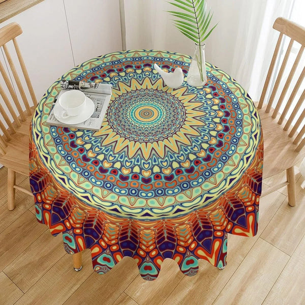 Boho round Tablecloth 36 Inches,Vintage Bohemian Circle Table Cloth,Waterproof Colorful Tablecloth for Home Kitchen Dining Party Patio Indoor and Outdoor Use3