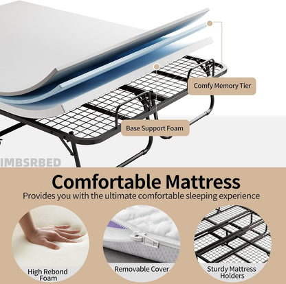 75"×54" Folding Bed with Adult Mattress, Full Size, Portable Folding Bed with Deluxe Memory Foam Mattress and Extra Strong Frame, Foldable, Rolls and Conceals6
