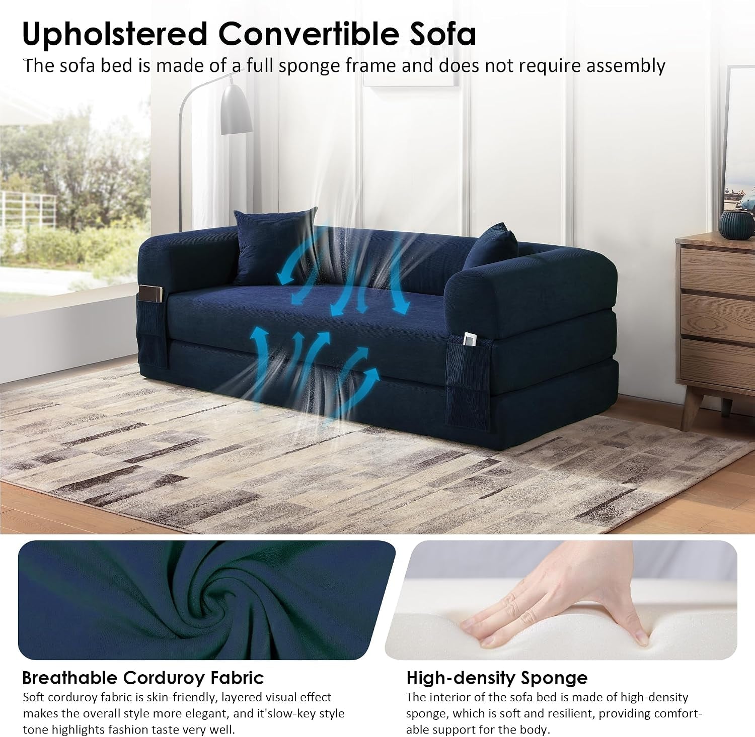 80-corduroy-convertible-sofa-bed-3-in-1-boneless-couch-navy-blue