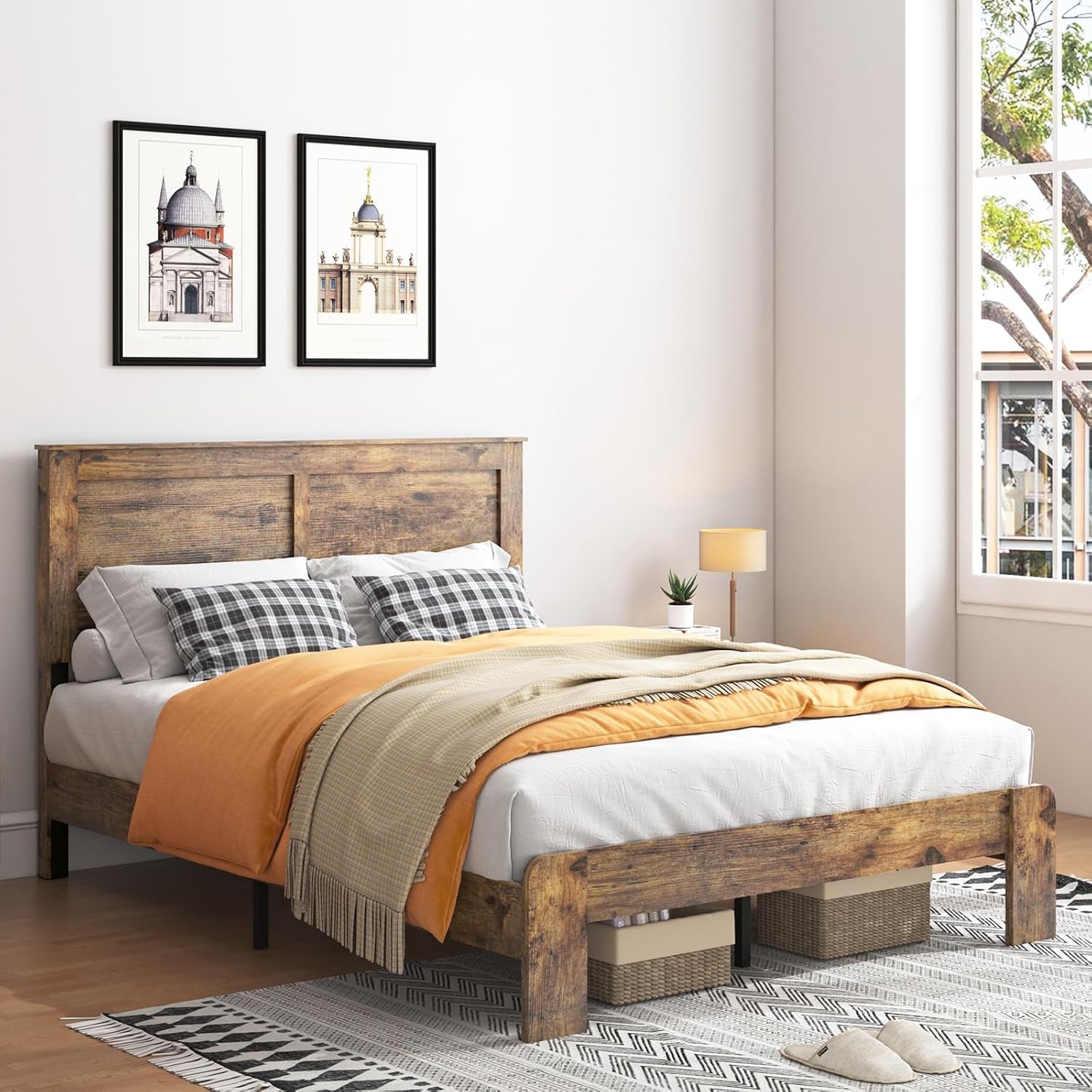 wood-queen-bed-frame-with-headboard-vintage-brown