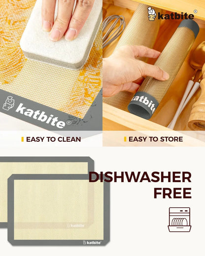 Silicone Baking Mat Set of 3 Grey | 2 Half Sheets Mats + 1 Quarter Baking Sheet, Reusable & Nonstick Bakeware Mats for Cookies, Macarons, Bread4