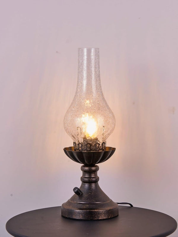 Vintage Table Lamp with Crackled Glass Shade & Rotary Knob Switch, Small Antique Desk Lamp,Lantern Rustic Farmhouse Western Victorian Bedside Decor for Bedroom,Living Room,Office2