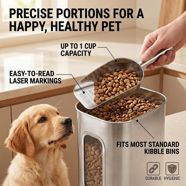 2 Pack 1 Cup Dog Food Scoop,  Stainless Steel Dog Food Measuring Cup, Wet Dry Food Precision Scale, Suitable for Pet Food Grain Rice Flour Ice Cube3