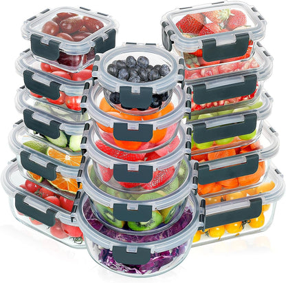 30 Pieces Glass Food Storage Containers Set with Lids, Grey1