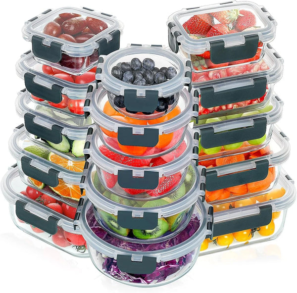 30 Pieces Glass Food Storage Containers Set with Lids, Grey1