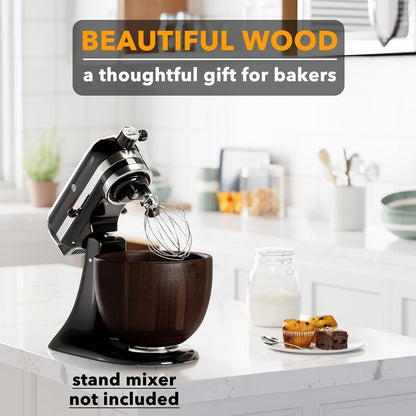 Wooden Bowl for Mixer - Kitchen Space Aid Acacia Wood Mixing Bowls Holder for Stand Mixer, Compatible with 4.5 & 5 QT Tilt-Head Models Kitchen, Dark Wood4