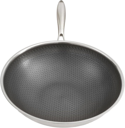 Stainless Steel Honeycomb Wok Pan, Flat Bottom Stir Fry Pan for Induction, Gas2