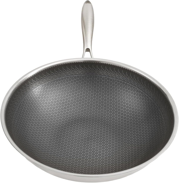 Stainless Steel Honeycomb Wok Pan, Flat Bottom Stir Fry Pan for Induction, Gas2