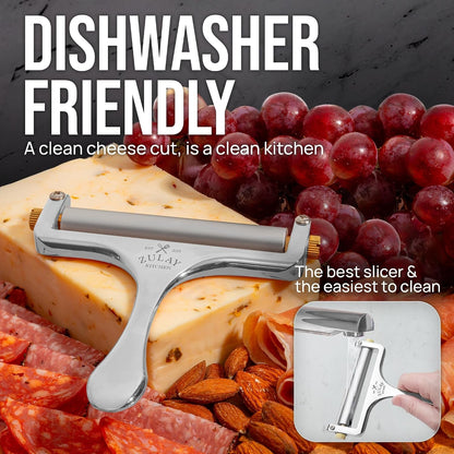 Stainless Steel Wire Cheese Slicer - Adjustable Hand Held Cheese Cutter with 2 Extra Wires - Premium Cheese Knife for Mozzarella, Cheddar, Gruyere - Cheese Cutter with Wire (Silver)4