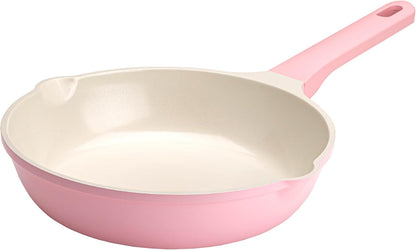 Ceramic Cast Aluminum Nonstick Fry Pan, Fast & Even Heating with Easy Pour Spouts & Comfort-Grip Handle, 9.5-Inch, Pink1