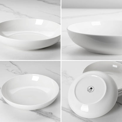 10" Large Pasta Bowls Set of 4, 56 OZ Wide and Shallow Salad Bowls Soup Bowls, Porcelain White Serving Bowls, Kitchen Bowl Plates Pasta Plates, Microwave & Dishwasher Safe, Series REGULAR8