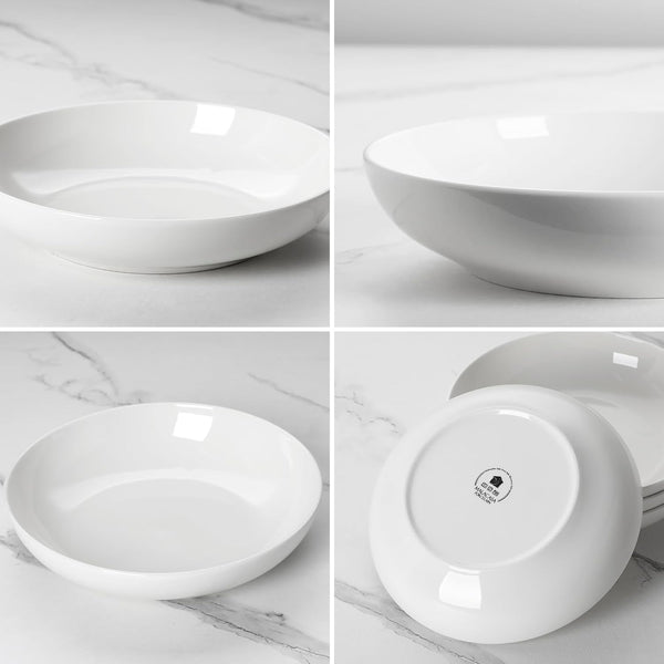 10" Large Pasta Bowls Set of 4, 56 OZ Wide and Shallow Salad Bowls Soup Bowls, Porcelain White Serving Bowls, Kitchen Bowl Plates Pasta Plates, Microwave & Dishwasher Safe, Series REGULAR8