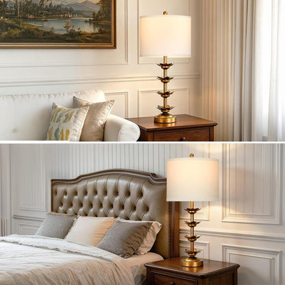 30 Inch Antique-Gold Leaf Bedside Table Lamps Set of 24
