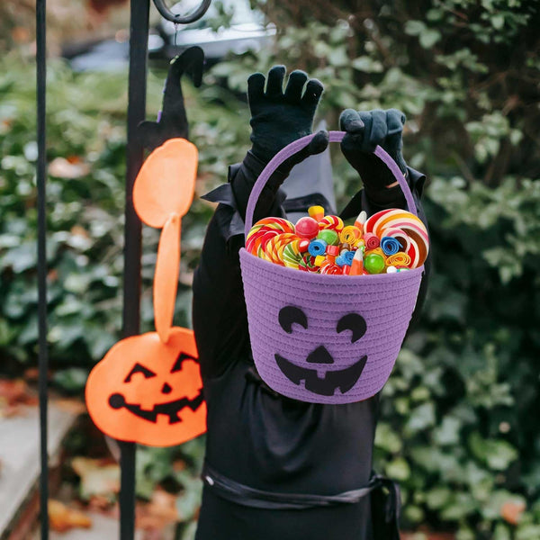 Halloween Basket for Kids, Trick or Treat Basket, Cute Pumpkin Candy Bucket, Boo Spooky Small Baskets, Jack O Lantern Bags for Girls/Boys Gift Baskets Empty3