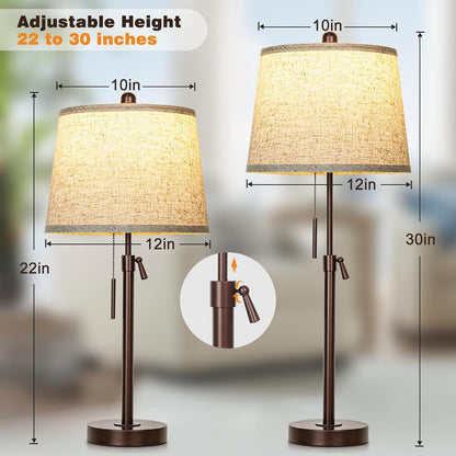 Table Lamps Set of 2, 22" to 30"Adjustable Height Bedside Lamps for Living Room 3 Color Temperatures Tall Nightstand Lamps Modern Brown Table Lamp for Bedroom Office End Table (Bulbs Included)2