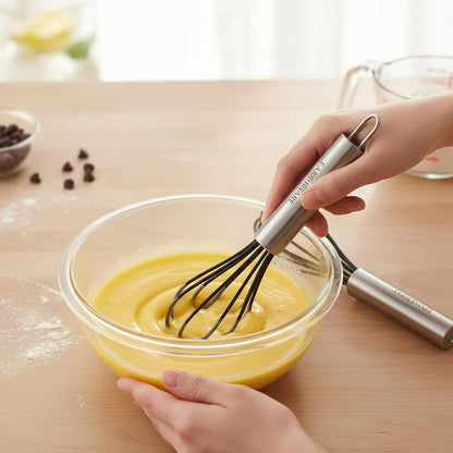 Professional Silicone Mini Whisk Set – Pack of 2 Heat-Resistant Egg Beaters for Sauces, Batters & Whipping, 7" & 9" Stainless Steel Handles, Non-Stick Design for Baking & Cooking (Black)5