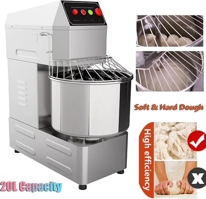Commercial Dough Mixer Machine Electric Food Mixer with Double Action Double Speed Spiral Mixing for Schools Bakeries Restaurants Pizzerias 110V 20L Capacity9