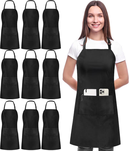 10 Pack Bib Apron Adjustable with 2 Pockets, Water and Oil Resistant, Cooking Kitchen Chef Apron for Women Men1