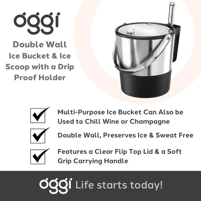 Oggi Insulated Ice Bucket, 4 Quart / 3.8 L, Stainless Steel, Black.7