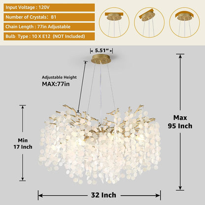 32 Inch Gold Crystal Chandelier 10-Light Modern Dining Room Chandelier4