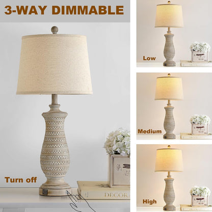Farmhouse Table Lamps for Living Room Set of 2, Touch Lamps for Nightstand with Dual USB Charging Port, Bedside Table Lamp for Bedroom, 2 Bulb Included2