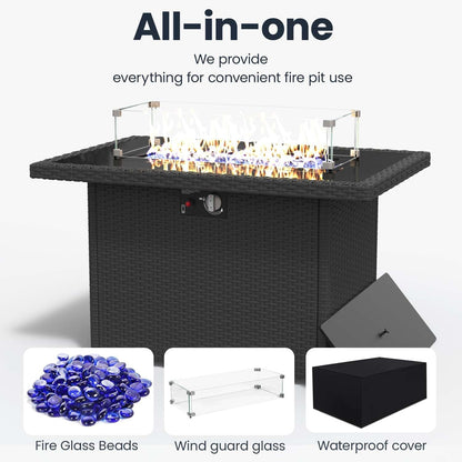 4 Pieces Modern Aluminum Patio Furniture Set with Fire Pit Table, Outdoor Conversation Sets Metal Sectional Sofa6