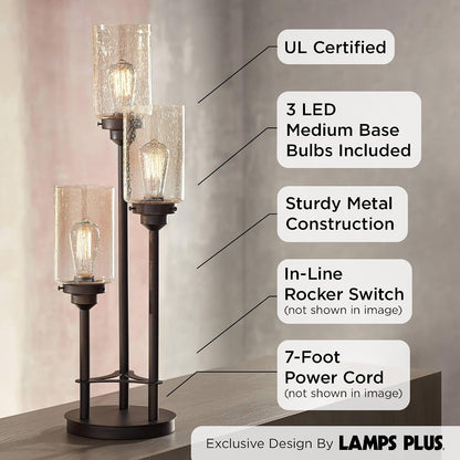 Libby 30" Large Table Lamp Edison Bulb LED Bronze Seeded Metal Glass5