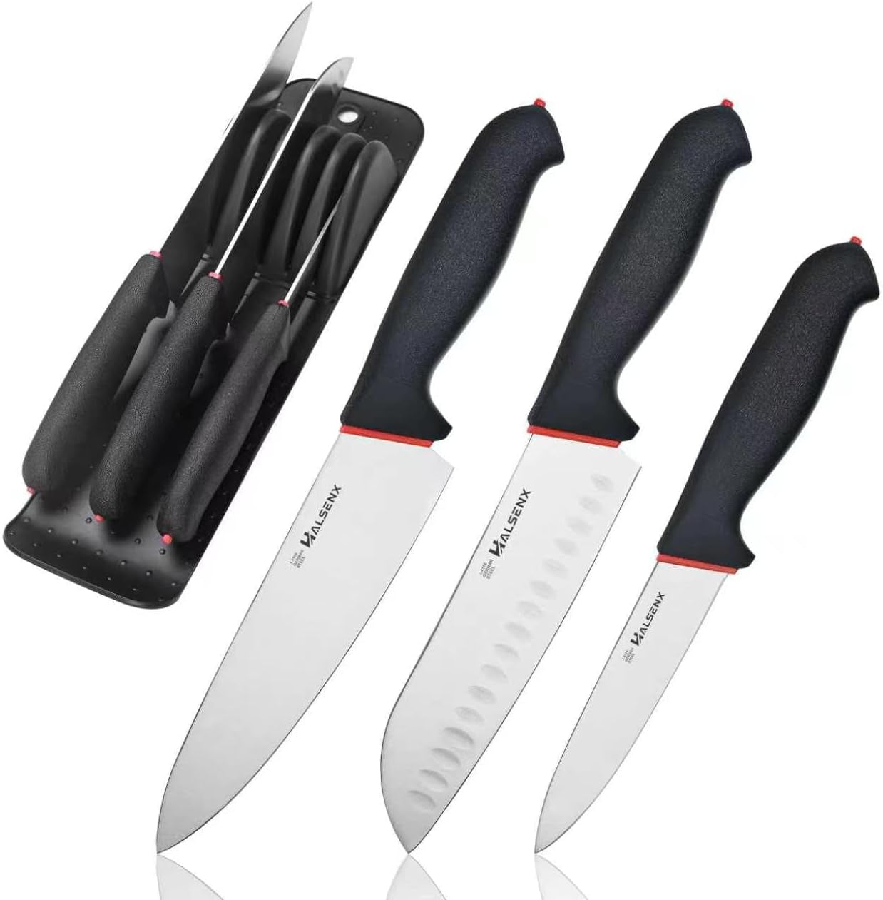 5-piece-kitchen-knife-set-in-drawer-storage-sharpener-4-pc-chef-santoku-utility-knives-drawer-storage-no-block-built-in-sharpener-soft-non-slip-grip-rust-proof-steel