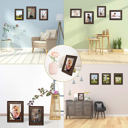 5X7 Picture Frames Rustic Distressed Brown Wood Pattern High Definition Glass for Table Top Display and Wall Mounting Photo Frame，Pack of 46