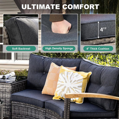 8-Piece Half-Moon Curved Outdoor Patio Furniture Set, Sectional Conversation Sofa with 2 Half-Moon Ottomans, round Coffee Table for Backyard Deck Garden, Grey3