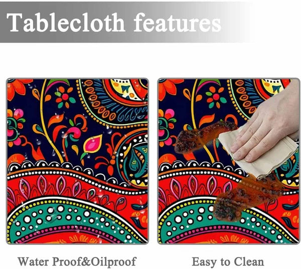 Tablecloth round Paisley Floral Table Cloth Retro Colorful Indian Style Boho Ethnic Flowers Table Cover for Dining Room Kitchen Decoration round Tablecloths 60 Inch2