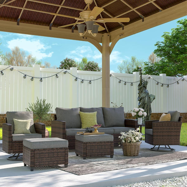 Patio Furniture Set with Swivel Rocking Chair, 6 Pcs Outdoor Couch7